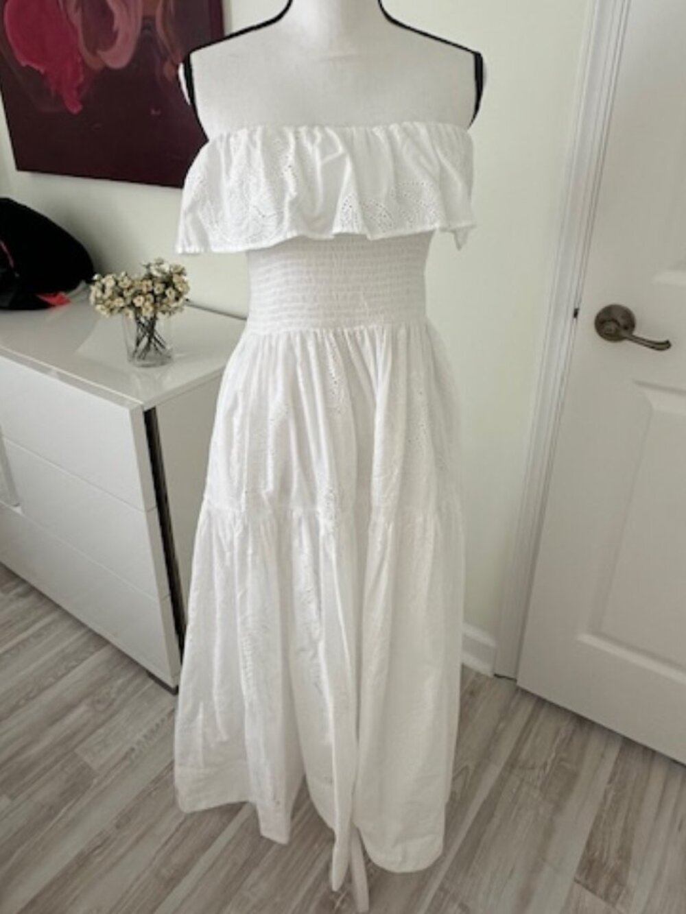 White Eyelet Dress/Solid and Striped